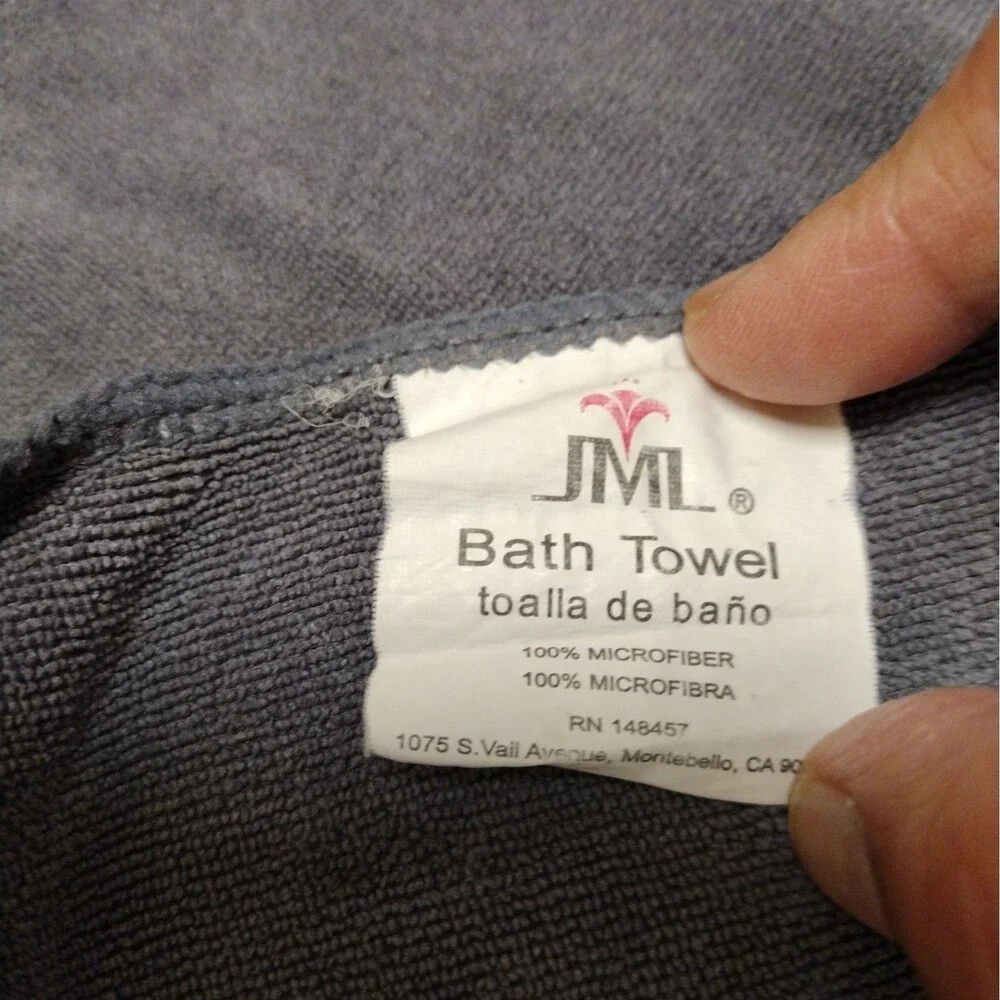 JML 100% Microfiber Bath Towel Gray 30x60 Absorbent Fast Dry Soft Low Hair Frizz